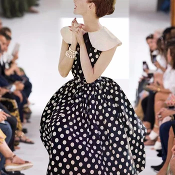 Landingsbanen Sommeren Nye Kvinders Patchwork Krave Polka Dot Print Mode Part Klassisk Elegant Casual Chic Midi-Ball Gown Dress