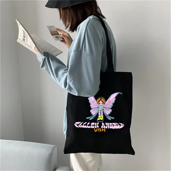 Harajuku Animationsfilm butterfly Grafisk Damer Håndtasker Shopping Kawaii Klud Lærred Tote Tasker Kvinder Y2k Genanvendelige Skulder Shopper Tasker