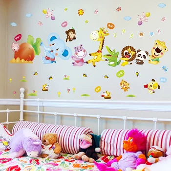 [SHIJUEHEZI] Dyr Wall Stickers DIY Tegnefilm Giraf, Elefant, der Bærer vægoverføringsbilleder for Kids Baby Soveværelser Hjem Dekoration