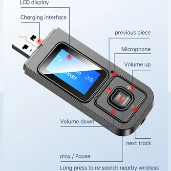Bluetooth-5.0 LCD-Display, som Modtageren Sender Lyd Adapter 3,5 mm Aux-Trådløs Musik i Stereo transceiver Til TV-PC-Car Håndfri