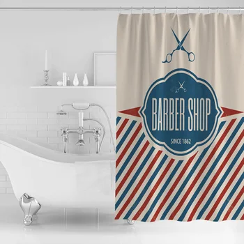 Stof badeforhæng med Kroge Barbershop Frisør-med Tartan Vintage Badge Skæg Skåret Herre Grafisk Grooming