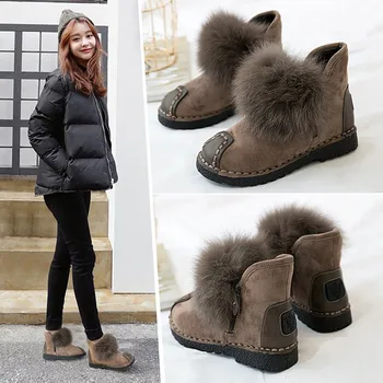 2020 Nye Kvinder Naturlige Fox Fur Varm Sne Støvler Mode Støvler til Kvinder af Høj Kvalitet Læder Vinter Ankle Støvler