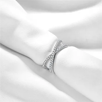 TIGRADE 925 Sterling Sølv X Ring Cubic Zirconia på Tværs af Bryllup Engagement Ring for Kvinder anillos plata 925 para mujer