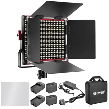 Neewer Dæmpbar Bi-color 660 LED Video Lys med Barndoors og Lys Stå, Genopladeligt Li-ion Batteri og Oplader Belysning Kit