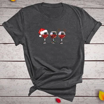 Kvinder Jul T-Shirt Sjove Jul Vin Glas Santa Kløer Trykt Løs T-Shirt Kort Ærme, Sød Tees Kvindelige Grafisk Toppe