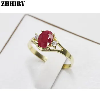 ZHHIRY Kvinder, 18K Gul Guld Ring Naturlige Ruby Gemstone Rigtig Fine Smykker Engagement Bryllup Bogstaver