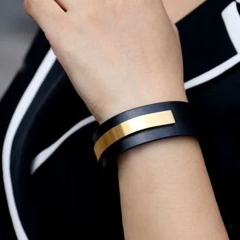 Kirykle 2020 Ny Charme Læder Armbånd til Kvinder Guld rustfrit stål U-form Femme Mode Bred Armbånd Armbånd Smykker Gave