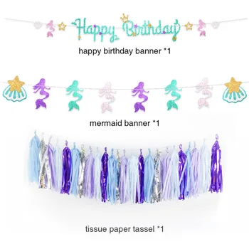 Mermaid Tema fødselsdagsfest sæt børns dekorative produkter flag understøtte tilpasning