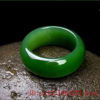 Grøn Jade Ring Kinesiske Naturlige Jadeite Amulet Mode Charme Smykker Skåret Gaver til Hende Kvinder Mænd