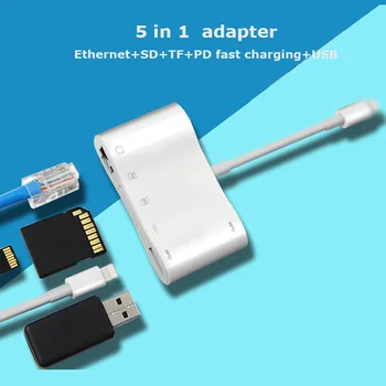 6-i-1 Lightning til 100Mbps Ethernet Lan RJ45 1080P HDMI USB-OTG-Kamera Adapter Hub Til iPhone 7 8 SE XS-XR-11 Pro Max iPad