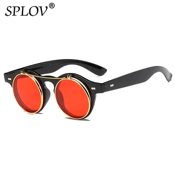 Mode Runde Steampunk Flip Op Solbriller Mænd Kvinder Vintage Dobbelt Lag Linse Design Klassiske solbriller Oculos De Sol UV400