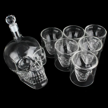 Kreative Gotiske Vin Vodka Skull Decanter Hoved Flasker Vin inclund 1STK 1000ml vin kande og 6STK 75ml vin briller