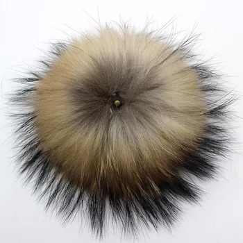 DIY-15cm Ægte Vaskebjørn Ræv Pels Pom Poms pels bolde for Strikkede Hat Cap Huer Naturlige Farve Fox Pompoms knapper med Snap
