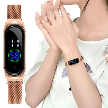 2020 Luksus Kvinder Ure Touch Skærm Digital LED Ure Guld Magnetiske Mesh Bælte Elektroniske Armbåndsur Relogio Feminino