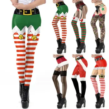Kvinder Elf Karneval Kostume Træning leggings Sjove Jul Udskrive Høj Talje Elastisk Trænings-og Push Up Casual Bukser Åndbar
