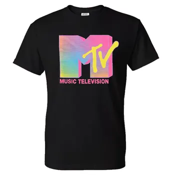 MTV Fluorescerende Logo, Grafisk Mode Print Street Sommeren Mænds og kvinders O-hals kortærmet T-shirt i Bomuld skjorte