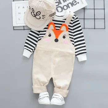 Baby Boy Tøj Sæt Forår, Efterår Mode Bomuld Stribet t-Shirt+Bib Pants 2stk Kid Drenge Piger Outfits Toddler Søde Tøj