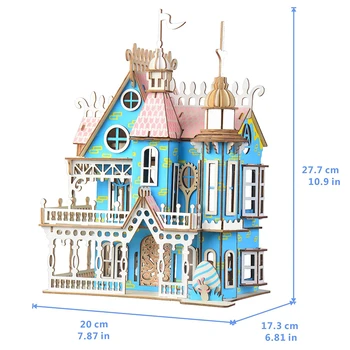 Træ DIY dukkehus miniature, dukkehus piger foregive spille legetøj samlet Pædagogisk 3D Stereo Mini puslespil hus for børn