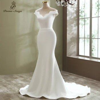 Elegant, Sexet enkle stil båd hals havfrue brudekjole 2020 robe de mariee bride kjoler ægteskab kjole vestido novia