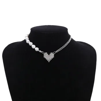 Koreansk Stil Barok Perle Choker Halskæde Crystal Lover Hjerte Vedhæng Krave Halskæde Gotiske Minimalistisk Kravebenet Kæde Smykker
