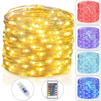 16 farver Foranderligt USB-Fairy Lights 5m 10m Jul LED Lys Dekoration Fjernbetjening Bryllup Værelse Dekoration String Lys