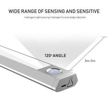 Motion Sensor Skabe Aluminium Nødsituation Lampe USB-Genoplade Tre Farve Temperatur 3Mode Night Lights til Køkken