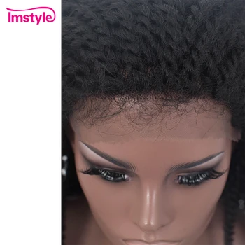Imstyle Fletning Syntetisk Paryk Sort 22 tommer Lace Front Wig for Kvinder Cosplay Paryk varmeresistent Fiber