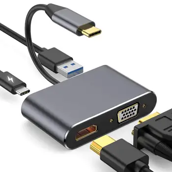 Type C Til HDMI 4K-VGA-Adapter, USB 3.0 Hub USB-C til VGA-HDMI-Video Omformere Adapter til 2020 Nye Macbook Pro/ Chromebook Pix