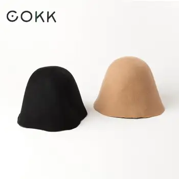 COKK 2020 Nye Vinter Mode Uld Hat Kvinder Sammenklappelig Spand Hat, Fedora Brand Designer ensfarvet Blød Spand Hatte Kvindelige