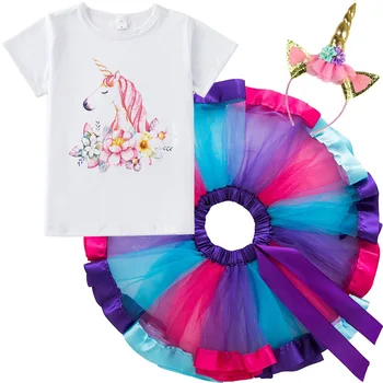 Piger unicorn tøj buksetrold piger tøj sæt party fødselsdag tøj rainbow tutu skørter og toppe børn karakter sommer tøj