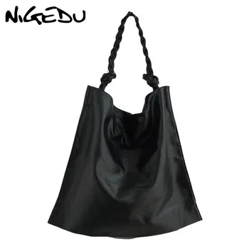 NIGEDU brand design for kvinder totes Stor kapacitet blød PU læder kvinder taske store shopping taske damer Skulder tasker bolsas