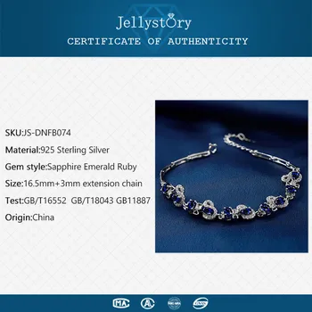 Jellystory Trendy 925 Sterling Sølv Armbånd med Smaragd, Safir, Rubin Gemstone for Kvinder Bryllup Part Gave Smykker Armbånd