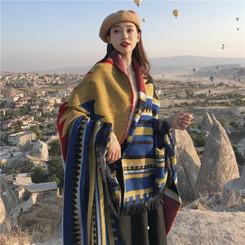 Etnisk Boheme Geometrisk Form Plus Size Efterligning Cashmere Split Sjal Kappe Infinity Scarf Designer Tørklæde Kvinder Luksus 2021