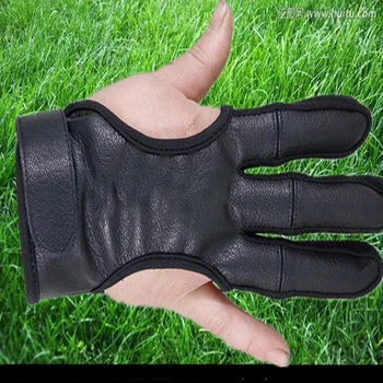 3 Finger Handsker Sort Læder af Høj Elastisk Beskyttelse af hænder Bueskydning Beskyttelseshandsker for Bueskydning Jagt Skydning