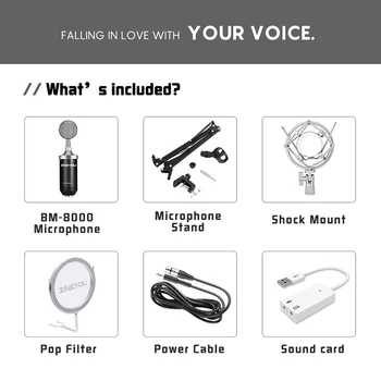 ZINGYOU bm 8000 Kondensator Mikrofon Kit Professional Bundt lydoptagelse Mic Med 3,5 mm Kabel Stå Synge Mikrofon