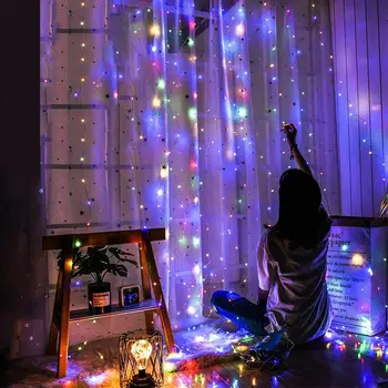 3m LED kulørte Lamper Garland Gardin Lampe Fjernbetjening USB-String Lys nytår Julepynt til Hjem Soveværelse Vindue