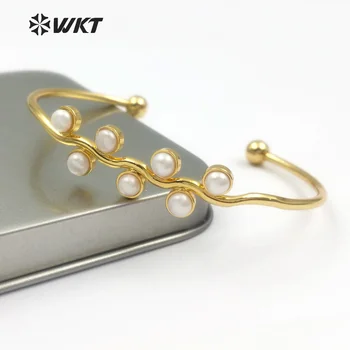 WT-B387 WKT Engros Nye Ankomst Generøs Dame armbånd Armbånd Naturlige Ferskvands Perle Messing Med Guld Farve Smykker