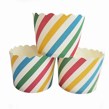 100pcs Hvid Gul Grøn stribet Papir Kage, Cupcake Cup Skuffe Liners Bagning værktøjer til fødselsdag bryllup fest Disponibel cup