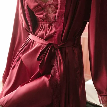 Kvinders undertøj Sexy lace nattøj fristelsen lys luksus åben ryg hofteholder nightdress robe sæt night dress kvinder