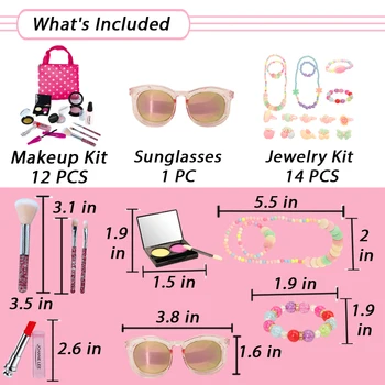 Nye Ankommer Mode Kosmetiske Legetøj 27 Emner /partier = 12 Makeup Kits + 1 Solbriller + 14 Smykker kits Til Barbie 18 tommer Pige Dukker