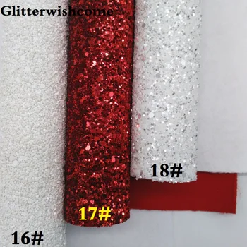 Glitterwishcome 30x134CM Mini Roll Syntetisk Læder, Chunky Glitter Læder Med Stretch Opbakning GM077