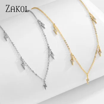 ZAKOL Trendy Cz Cubic Zirconia Choker Charme 5 Ligtning Halskæde til Kvinder bryllupsgave Smykker 2020
