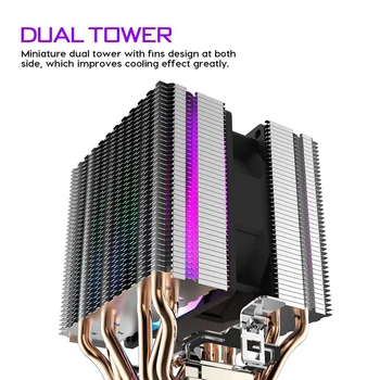 Cpu Luft Køler 6 varmerør Twin-Tower Heatsink Med 90Mm Regnbue Led Fans For 775/1150/1155/1156/1366
