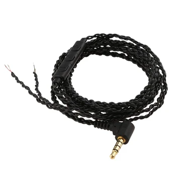 Hovedtelefon o Kabel Reparation Udskiftning 3,5 mm stereojack DIY Albue Hovedtelefon 4 Kobber Core Wire med Mic Volume Control(Sort)