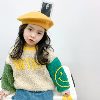 Vinter Nye Ankomst koreansk stil breve mønster matchende farver med lange ærmer fortykket alle-match hoodie til mode piger og dreng