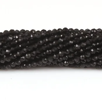 Bhd 2 mm 3 mm Naturlig Sort Obsidian Runde Facetslebne Fine Gemstone Løse Perler DIY Tilbehør til Smykker Halskæde Armbånd Gør