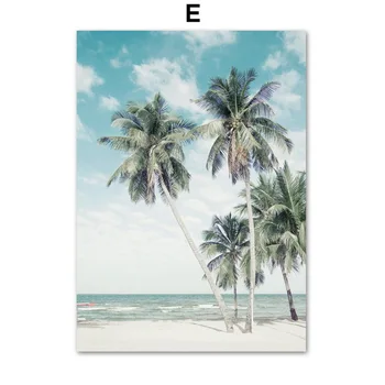 Beach Palm Tree Skandinaviske Print Plakat Ananas Ocean Vejskilt Væg Kunst, Lærred Maleri på Væggen Billeder til Stue Indretning