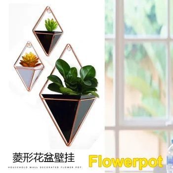 Akryl flower Pot + Strygejern Plante Indehavere Sæt Indendørs Hængende Planter Geometriske Vase Wall Decor Sukkulenter Urtepotter MJ707