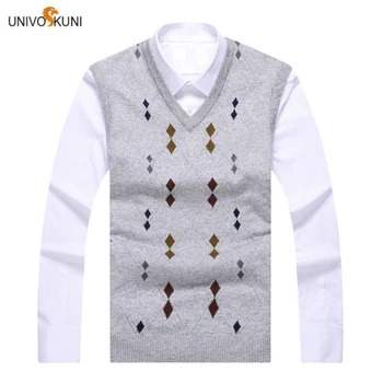 UNIVOS KUNI 2019 Mænds Sweater Mode Slank Forår og Efterår Nye Ankommer Vest Plaid Casual Høj Kvalitet 1803