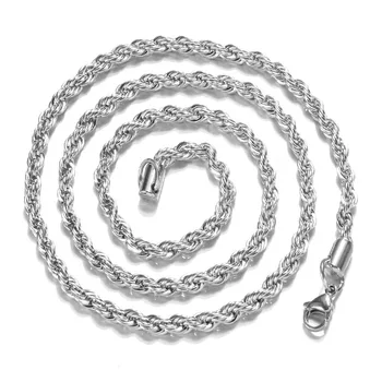 925 Sterling Sølv Halskæde 4mm Sølv Kæde Snoet Reb Og Kæde Mænd Og Kvinder Smykker Gave
